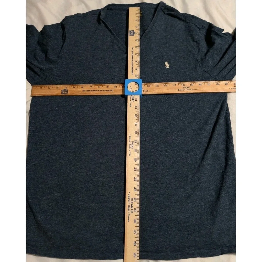 Polo Ralph Lauren V Neck Long Sleeve Shirt‎ Mens XL Blue Jersey Cotton Pony